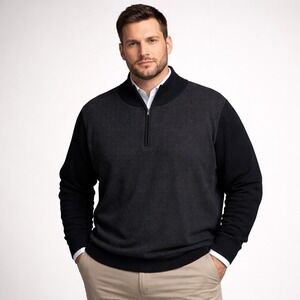 Calvin Klein Mens Black/Gray Textured Quarter-Zip Sweater XXL